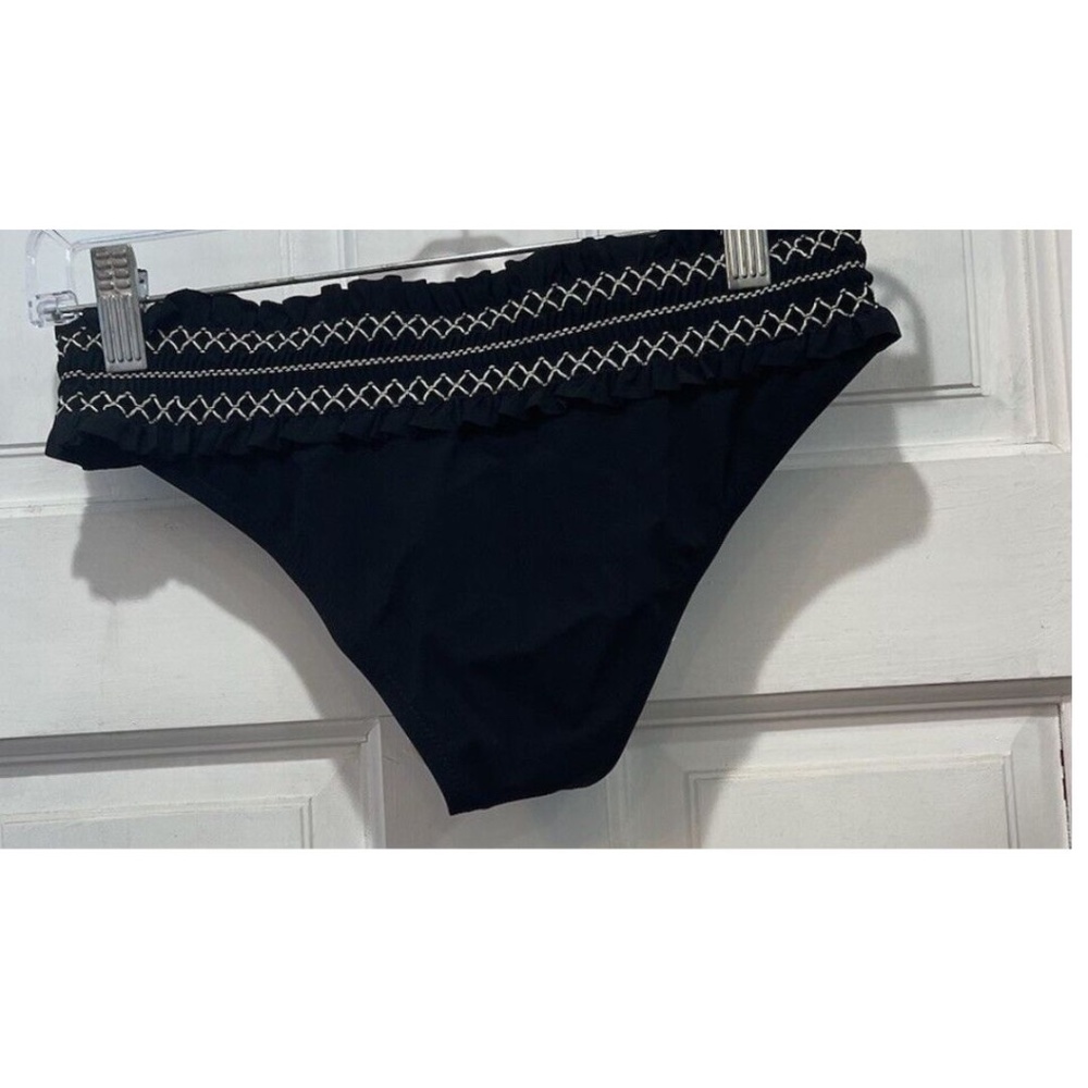 Tory Burch Swim Costa Smocked Black Ivory Hipster Bikini Bottom Size XS - Picture 11 of 11